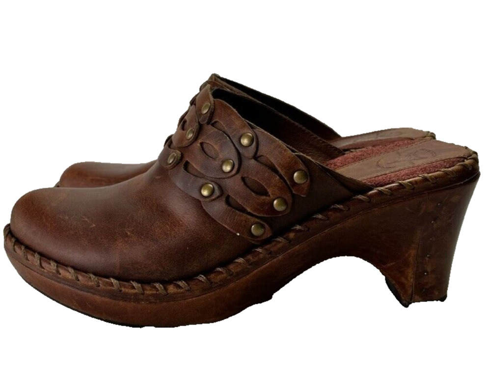 Frye Boots Mules Clogs Womens 7M Distressed Brown Leather Charlotte Heels